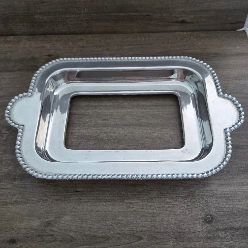 Fabulous Pewterware Perla Pyrex Holder Silver Beaded Medium Casserole Frame 7x11
